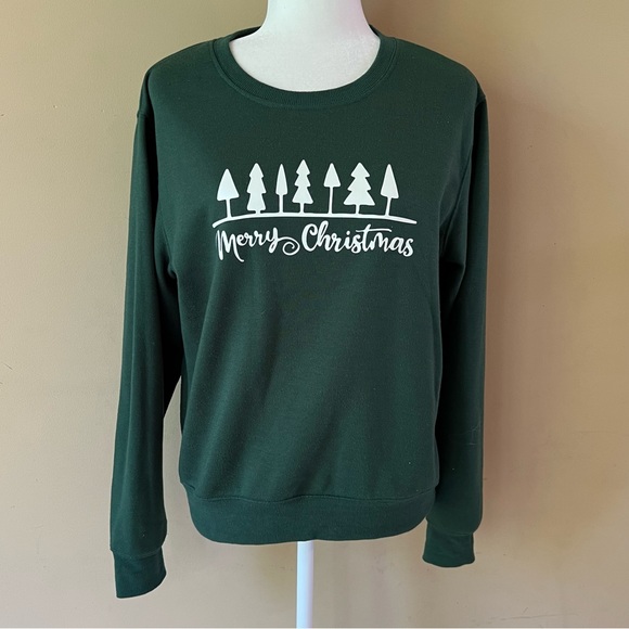 SHEIN Large Merry Christmas Green Crewneck Sweatshirt - Picture 2 of 4